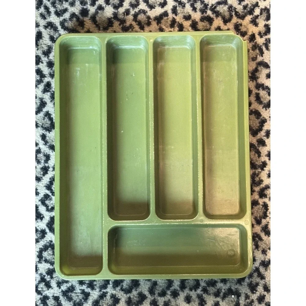 Max Klein Avocado Green plastic‎ cutlery tray, model C-65 MCM VTG Baraboo WI